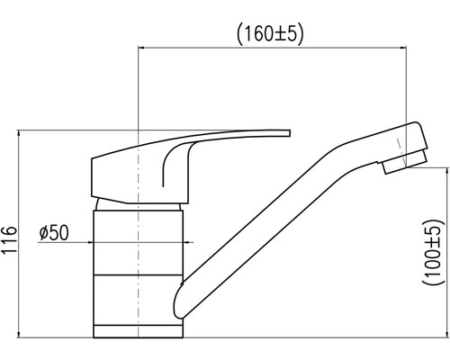 Technický výkres kuchyňské baterie s rozměry