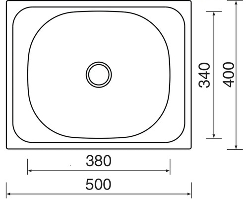 Nákres dřezu s rozměry 500 x 400 mm