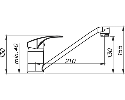 Technický nákres kuchyňské baterie s rozměry