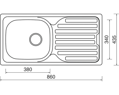 Nákres dřezu s odkapávací plochou a rozměry