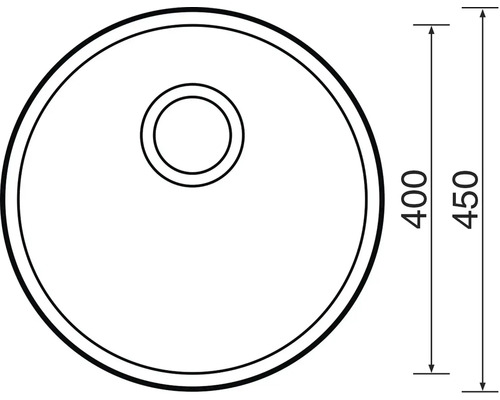 Technický nákres kulatého umyvadla o rozměrech 400 krát 450 milimetrů