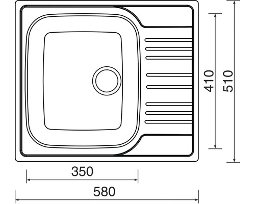 Výkres dřezu s rozměry