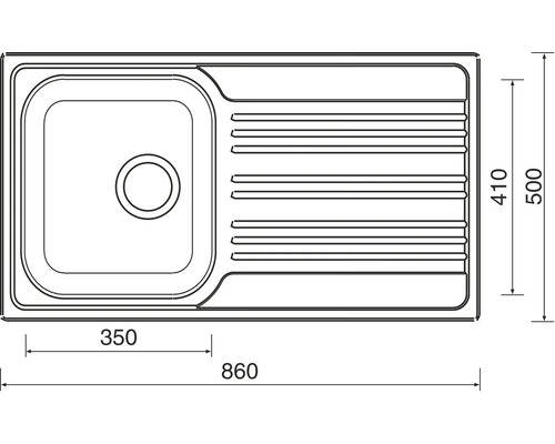 Nákres dřezu s rozměry