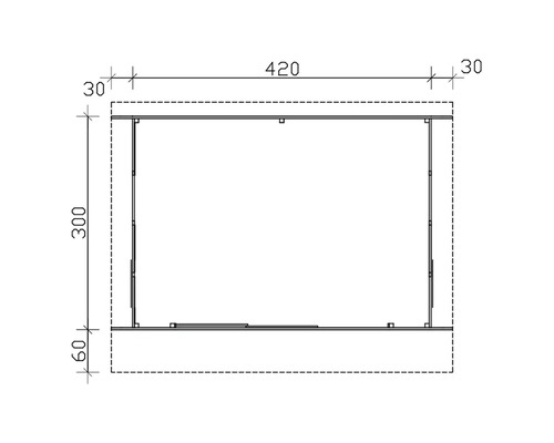 Technický nákres skříně o rozměrech 420 x 300 x 60 mm