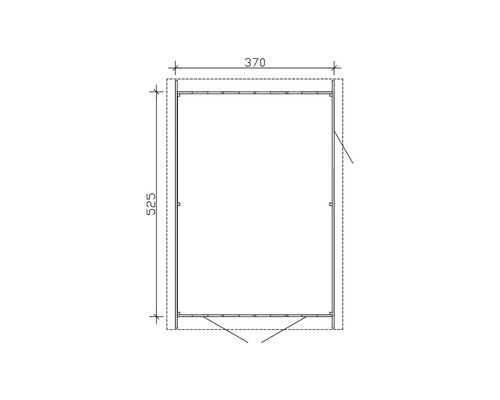 Technický nákres obdélníkové skříně o rozměrech 370 x 525.