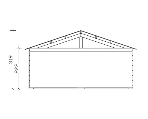 Technický nákres zahradního domku s rozměry