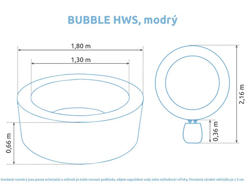 Technický výkres bazénu Bubble HWS s rozměry