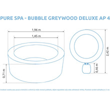 Rozměry bazénu Pure Spa Bubble Greywood Deluxe AP 4: délka 1,96 metru, šířka 1,45 metru a výška 0,71 metru.