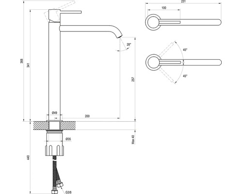 Technický nákres baterie s rozměry.