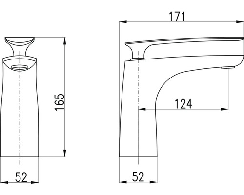 Technický nákres armatury s rozměry