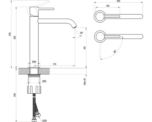Technický výkres baterie s rozměry