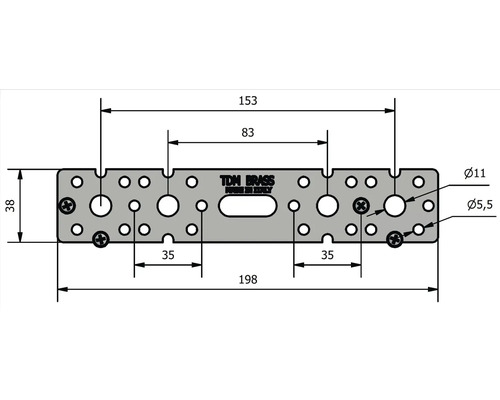 Technický výkres kovové desky s otvory a rozměry