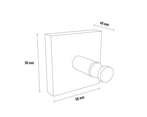 Obrysový nákres nástěnné věšáku s rozměry 50 krát 50 krát 49 milimetrů