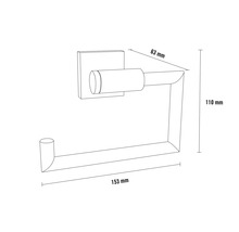 Obrázek držáku toaletního papíru s rozměry 63 mm, 110 mm a 153 mm.