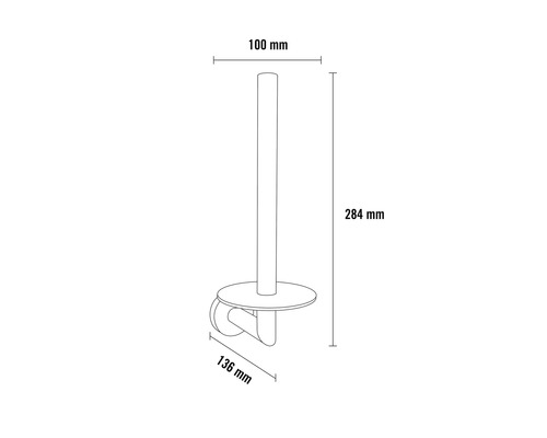 Technický nákres držáku toaletního papíru s rozměry 100 mm, 284 mm a 136 mm.