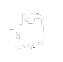 Technický nákres držáku toaletního papíru o rozměrech 70 mm hloubka, 140 mm výška a 150 mm šířka.