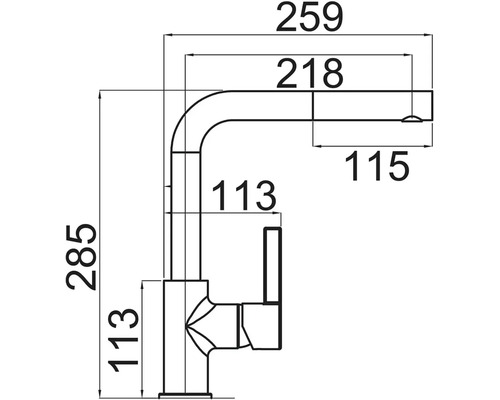 Technický výkres kuchyňské baterie s rozměry