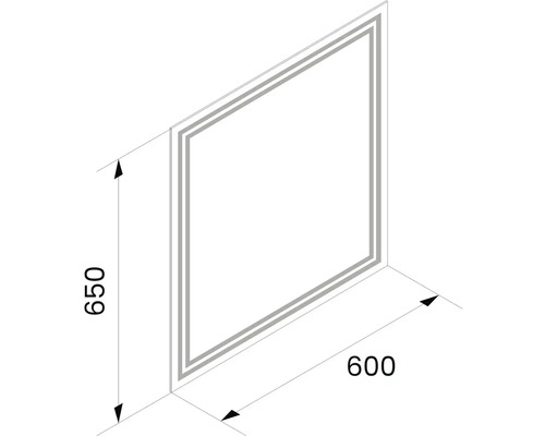 Čtvercové zrcadlo o rozměrech 650 krát 600 milimetrů