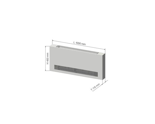Podlahový konvektor o rozměrech délka 1000 mm, výška 450 mm a hloubka 115 mm