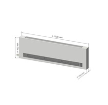 Radiátorový konvektor o rozměrech délka 1500 mm, výška 450 mm a hloubka 115 mm.