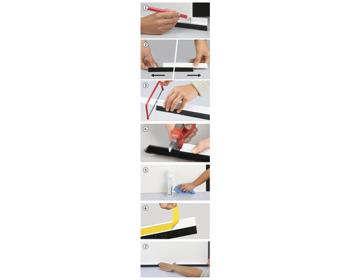 Návod k montáži dveřního těsnění s označením, zkrácením, čištěním a připevněním