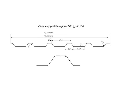 Parametry trapézového profilu TR35_1035PR