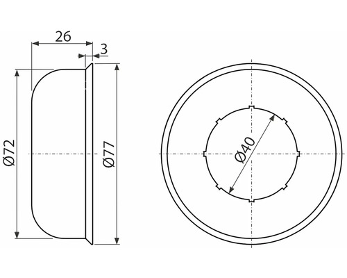 Technický výkres trubkového hrdla s údaji o průměru