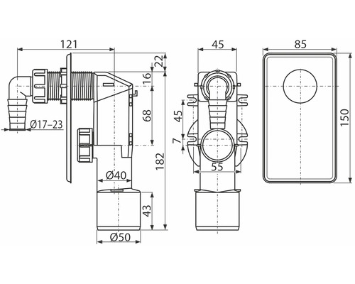Technický výkres sanitární instalace s rozměry