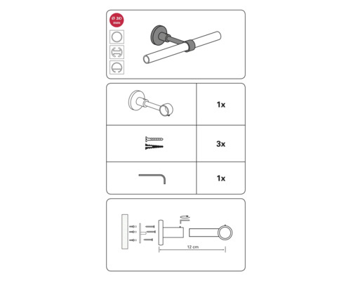 Montážní návod pro záclonovou tyč s příslušenstvím a rozměry