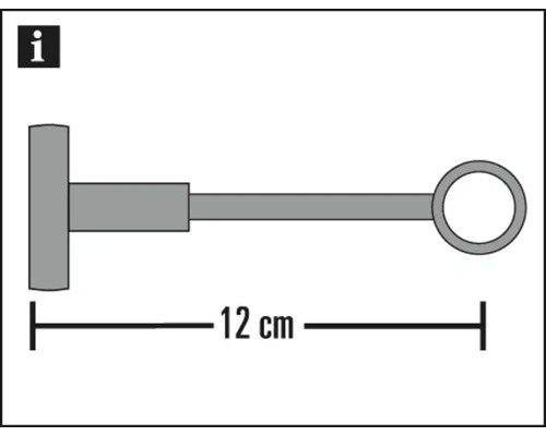 Schéma držáku záclonové tyče s rozměry dvanáct centimetrů.