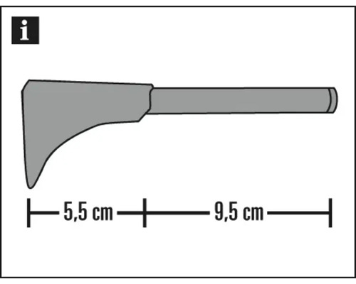 Obrázek rýsovacího hřebíku s rozměry 5,5 cm a 9,5 cm.
