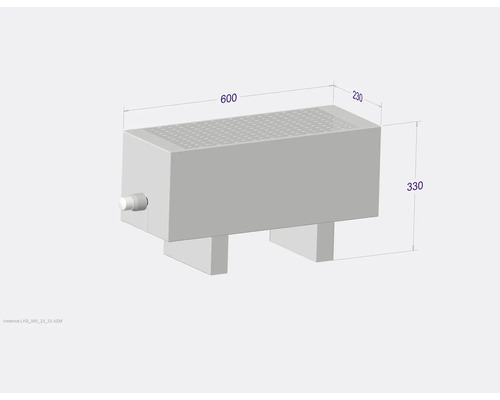 Obrázek topného tělesa o rozměrech 600 x 230 x 330 milimetrů