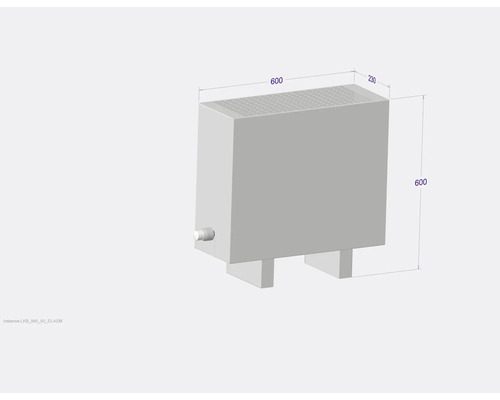 Radiátor o rozměrech 600 x 600 x 230 milimetrů.