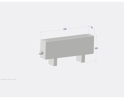 Radiátor o rozměrech 700 x 330 x 130 mm.
