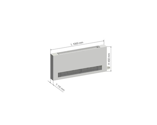 Podlahový konvektor o rozměrech 1000 mm délka, 450 mm výška a 115 mm hloubka.