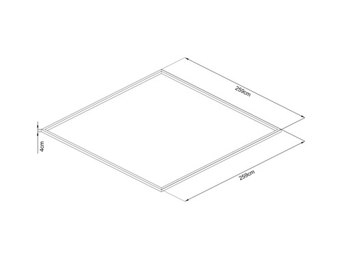 Čtvercový rám o rozměrech 259 x 259 centimetrů a tloušťce 4 centimetry