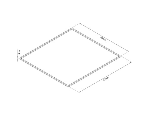 Technický výkres rámu o rozměrech 210 cm x 230 cm a tloušťce rámu 4 cm.