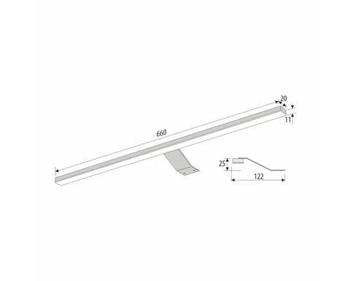 Technický výkres LED svítidla s rozměry