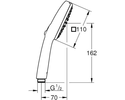 Technický výkres sprchové hlavice s rozměry