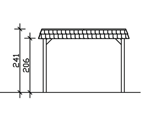 Technický nákres přístřešku pro auto s rozměry