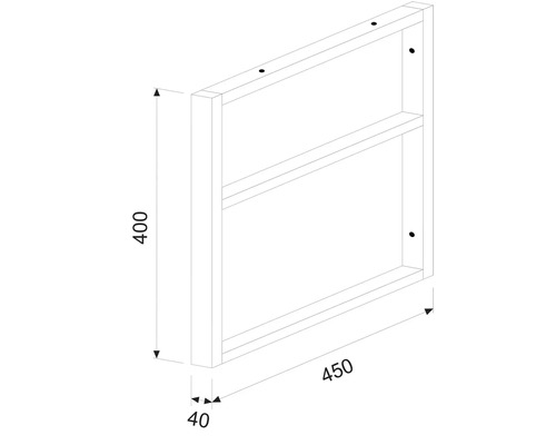 Zobrazení police o rozměrech 400 x 450 x 40 mm.