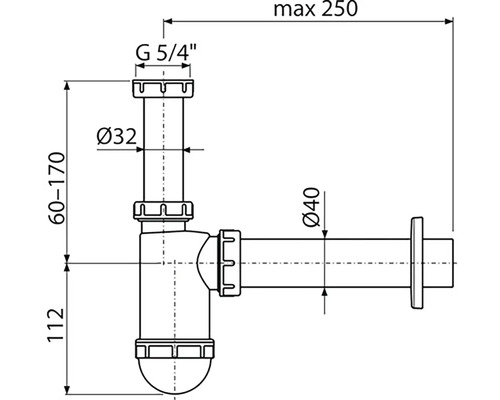 Technický výkres sifonu s rozměry
