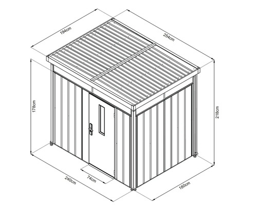 Technický nákres zahradního domku s rozměry