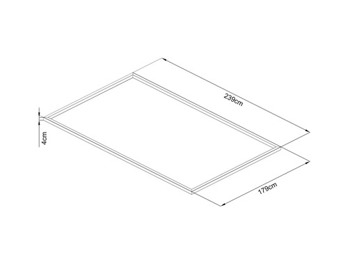 Rám střešního okna o rozměrech 239 cm x 179 cm a tloušťce 4 cm