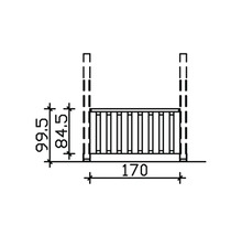 Technický výkres plotového prvku o rozměrech 170 centimetrů na šířku a 99,5 centimetrů na výšku