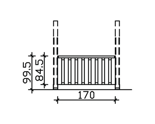 Technický výkres plotového prvku o rozměrech 170 centimetrů na šířku a 99,5 centimetrů na výšku