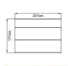Technický nákres skříně o rozměrech 231 x 171 centimetrů