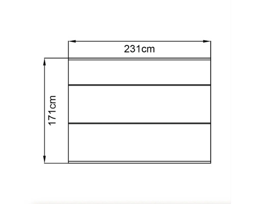 Technický nákres skříně o rozměrech 231 x 171 centimetrů