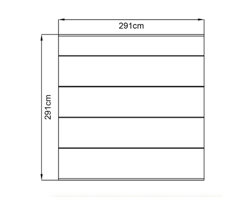 Technický nákres skříně o rozměrech 291 cm x 291 cm