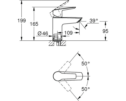 Technický výkres armatury s rozměry